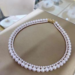 Choker 4mm8mm Mix And Match Twin Double Layer Natural Deep Sea Shell Pearls Perfect Circle Pearl Necklace
