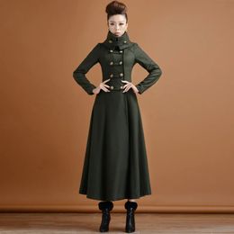 Women's Wool Blends Double breasted Woollen coat female Military style winter thickening women's high collar was thin long cashmere warm Woollen coats 231120