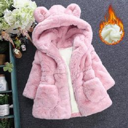 Inverno bebê meninas roupas casaco de pele do falso jaqueta de lã quente snowsuit com capuz parka crianças outerwear outono roupas 231220