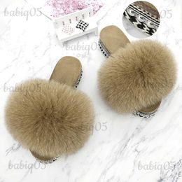 Slippers Fur Slides Summer Platform Sandals Ladies Sandals Outdoor Real Fur Ladies Heels Shoes 2021 New Fluffy Slippers Flip Flops T231121