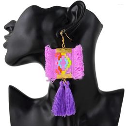 Dangle Earrings Ethnic Bohemian Thread Silk Flower Long Tassel Geometric Design Drop Women Accessories