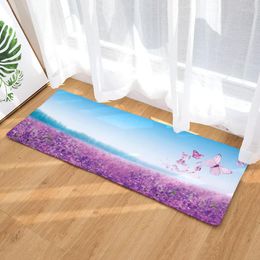 Teppiche 3D Küchenteppich Lavendel Garten Wald Schlafzimmer Teppiche Flanell Fußmatte Eingang Toilette Badematte Treppen Fußmatten 40x120cm