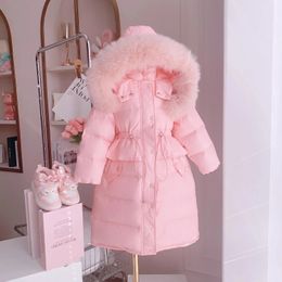다운 코트 겨울 소녀 긴 다운 재킷 후드 큰 모피 칼라 아이 파카 어린이 옷의 옷 두껍게 따뜻한 코트 231120