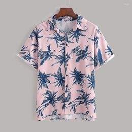 Men's Casual Shirts Half Sleeve Shirt Men Summer Hawaii Short Tropical Print Button Down T-Shirt Top Dress For Cuff