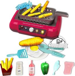 Kitchens Play Food 20Pcs Pretend Play Toys for Kids Kitchen Toys with Light Sound BBQ Cooking Toys Set Kitchen Sets Play Food Induction Cooker 231120