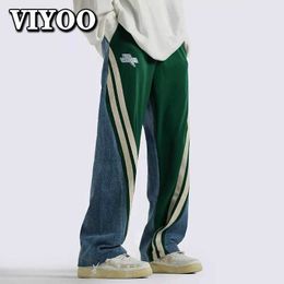 Men's Pants Men's Y2K Clothes Tracksuits Denim Drstring Casual Pants High Street Straight Denim Track Pants Women Fashion HipHop Trousers J230420