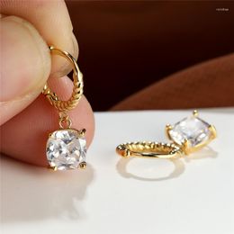 Hoop Earrings Luxury Crystal Square Stone Simple Fashion White Zircon Vintage Gold Color Small For Women Party