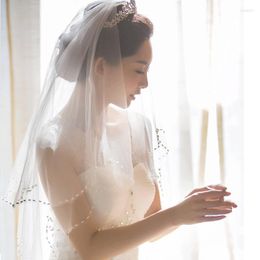 Bridal Veils Elegant Pearls Short Veil 2 Layers Beaded With Comb Wedding Accessories