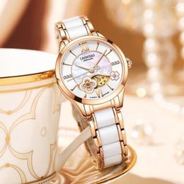 Wristwatches Women's Watch Ceramic Hollow Four Leaf Grass Automatic Mechanical Waterproof