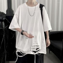 Men's T Shirts Foufurieux Summer Black/White Ripped T-shirt Men Fashion Casual O-neck Korean Loose Short-sleeved Mens Tops