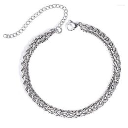 Link Bracelets Unique Dual Layers Chain Punk Bracelet For Men Boy Solid Stainless Steel Chunky Rock Jewelry Y2K Rolo Wheat Chains Braselet