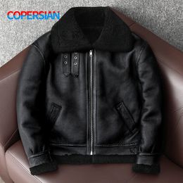 Mens Leather Faux Thick Sheep Wool Original Ecological Fur One Jacket Male Warm Genuine Sheepskin Coats Flight Jackets 231120