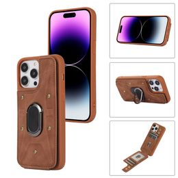 Retro Rivet Vogue Phone Case for iPhone 14 13 12 11 Pro Max Samsung Galaxy S23 Ultra S22 Plus S21 S20 Multiple Card Slots Leather Wallet Kickstand Car Mount Back Cover