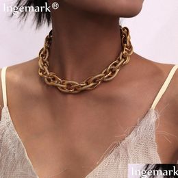 Chains High Quality Punk Lock Choker Necklace Pendant Women Collar Statement Brand Gold Colour Chunky Thick Chain Necklaces S Dhgarden Otkut