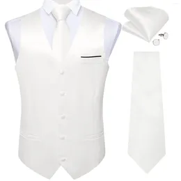 Men's Vests DiBanGu White Satin Vest For Wedding Luxury Necktie Pocket Square Cufflinks Waistcoat Dress Man Gift Business Party