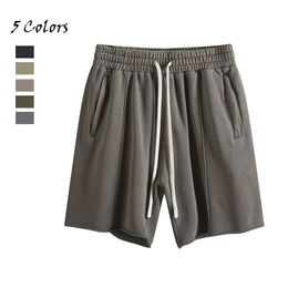 Men's Shorts Custom Sports Men Washed 100% Cotton Shorts Unisex Retro Loose Edge Drawstring Gym Running Solid Short 230421