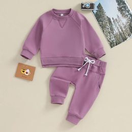 Clothing Sets Toddler Baby Boy Girl Fall Winter Outfits Solid Color Slit Crewneck Sweatshirt Top And Joggers Pants