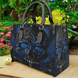 Evening Bags Blue Skull Leather Bag Handbag Purse for Women Fashion Small Casual Tote Luxury Shoulder Messenger Bolsa Female Tophandle Sac 231120