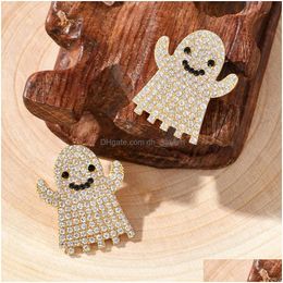 Charm European And American Crossborder Selling Hiphop Funny Diamondstudded Halloween Ghost Retro Niche Earrings Female Drop Dhgarden Dhcwo