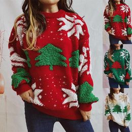 Women's Sweaters 2023 Winter Matching Knitting Christmas Family Jumpers Warm Thicken Casual Knitwear Xmas Tree Print Wool Pullover