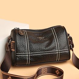 Evening Bags Cowhide Genuine Leather Women's Cylindrical Water Bucket Handbag 2023 Trend Pillow Shoulder Crossbody Small Bag 231120