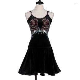 Stage Wear Latin Dance Dress Strips Tank Shoudler Velvet Fabric Adjustable Shoulder Belt V Collar Sexy Costumes