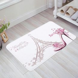 Carpets Pink Paris Tower High Heels Female White Kitchen Doormat Bedroom Bath Floor Carpet House Hold Door Mat Area Rugs Home Decor