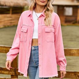 Women's Blouses Women Chest Pocketed Jacket Casual Loose Blouse Solid Color Stylish Comfy Boyfriend Fall Winter Outwear