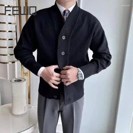 Men's Sweaters FEWQ Cardigan Korean Trend Solid Color Autumn Slim Fitting V-neck 2023 Male Tops Single Breasted 24X1831