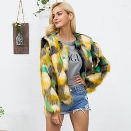 Women's Fur OKXGNZ Women Elegant Coats Colourful Faux Coat Multicolor Long Sleeve Collarless Casual Woman Winter S-3XL