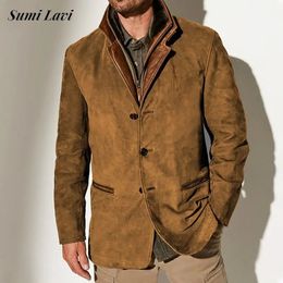 Men's Wool Blends Streetwear Mens Vintage Jacket Coat 2023 Autumn Winter Fashion Buttonup Turndown Collar Slim Coats For Men Clothes Outerwear 231120