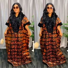 Plus size Dresses African Dresses for Women Muslim Sequin Abayas Robe Dashiki Traditional Africa Clothes Ankara Evening Gown with Headtie Fashion 231120