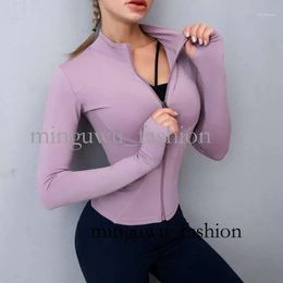 Active Sets Yoga Outfit Sports Jackets Women Sport Shirts Slim Fit Long Sleeved Fitness Coat Crop Tops with Thumb Holes Gym Lululemens Women 622