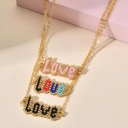 Pendant Necklaces Classical Handmade Colorful Korean Design LOVE Letter MIYUKI Beaded Charm Statement Short Choker Necklace For Women