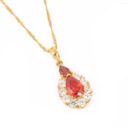 Pendant Necklaces Fashion Brand Jewelry Bule Green Red Zircon Stone Necklace Water Drop Crystal Druzy