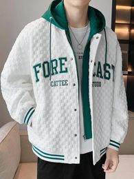 Mens Jackets Spring Hooded Varsity Jacket Streetwear Fashion Fake 2 In 1 Single Breasted Casual Windbreaker Loose Letter Coat 231120