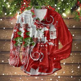 Men's Casual Shirts Christmas Navidad T-shirt Funny Tops Shirt Kawaii Graphic Lapel-neck Year Themed Long-sleeved Camisas De Hombre