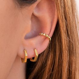 Hoop Earrings 2PC Stainless Steel Gold Colour Huggie Small Women Men Geometry Punk Smooth Unisex Rock Earring Piercing Jewellery