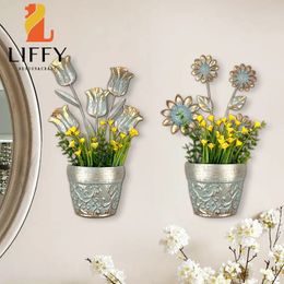 Decorative Objects Figurines LIFFY Metal Flower Wall Art Hand Hanging Decoration Crafts Sculpture Suitable for Home Living Room Bedroom Warm Gift 231121