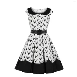 Casual Dresses Women Lady Christmas Dress Round Collar Vintage Print 50s 60s Rockabilly Prom Wedding Party Retro Feminino