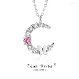 Chains Original Design Pink Fairy S925 Sterling Silver Simplicity Sparkling Moon Garland Necklace Charm Christmas Gift For Girlfriend