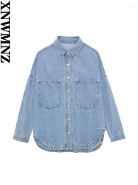 Women's Jackets XNWMNZ Fashion 2023 Autumn/Winter Denim Oversize Shirt Women Long Sleeve Pocket Front Button Versatile Female Coat