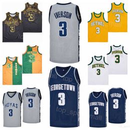 High School Bethel Hampton Allen Iverson Jerseys 3 Basketball Moive College For Sport Fans Breathable Team Green Yellow Pure Cotton HipHop Pullover University