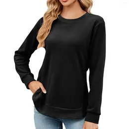 Women's T Shirts Round Neck Shirred Stitching Long Sleeved Loose Shirt Top Women Oversize Blouse