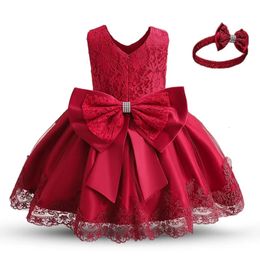 Girl's Dresses 1st Birthday Dress For Baby Girls Long Sleeve Party Dress Born Christmas Red Clothing 1 2 Years Old Toddler Christening Gowns 231120