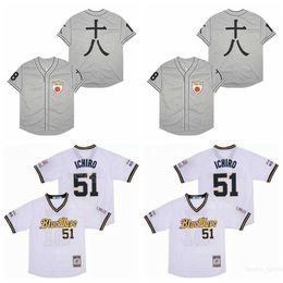 Moive Japan Baseball Jerseys Orix Blue Wave 51 Ichiro Suzuki 1991-2000 Tokyo Kyojin 1936 Pullover White Grey Away Breathable Stitched Pure Cotton Cool Base Mens