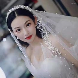 Bridal Veils 3m Beaded Wedding Long Pearls Headpiece Bride Women Cut Eage Cathedral Length