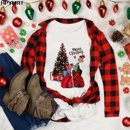 Women's T Shirts Merry Christmas Tree Printed T-shirts Lady Tops Gift Women Fashion Casual Short Sleeve Tshirt Female Clothing