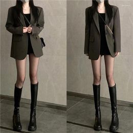 Women's Suits UNXX High-End Long Sleeve Blazer Coat Women Autumn 2023 Hong Kong Style Thin Drop-shoulder Loose Mid-length Small Suit Girls