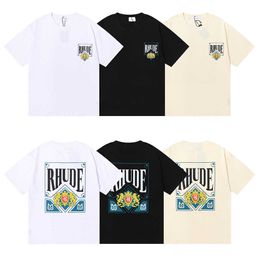 Spring 2022 and Summer American Fashion Brand Rhude Card Ing Card Print Men's Women's Casual Round Neck Short Sleeve T-shirt